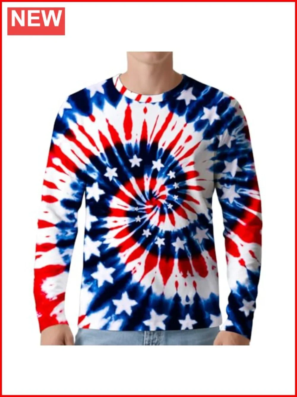 Men's UPF 50+ Long Sleeve Rash Guard Tie Dye Swim Shirt Polyester